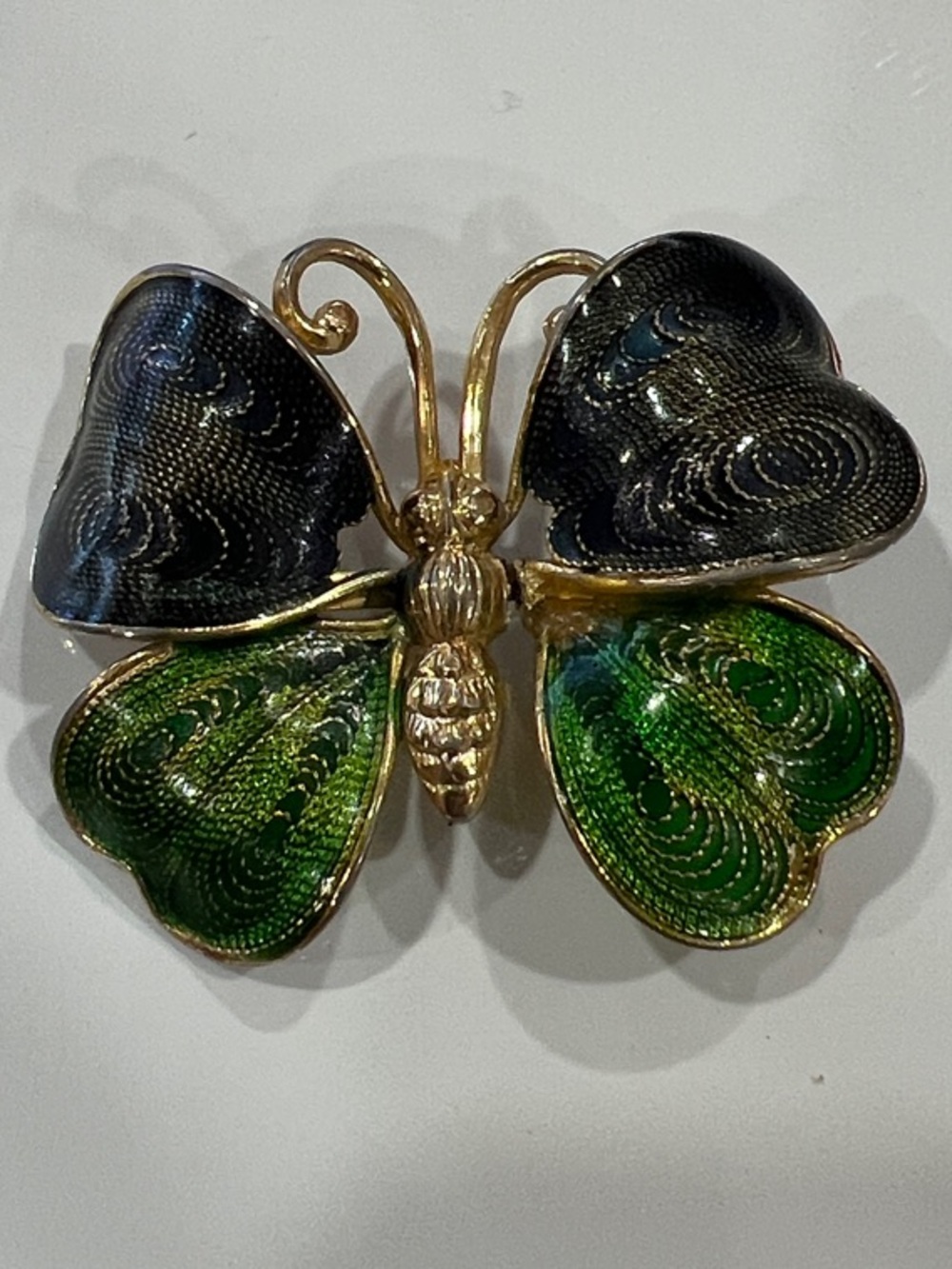 Napier Gold-Tone Butterfly Brooch with Green and Black Enamel Wings